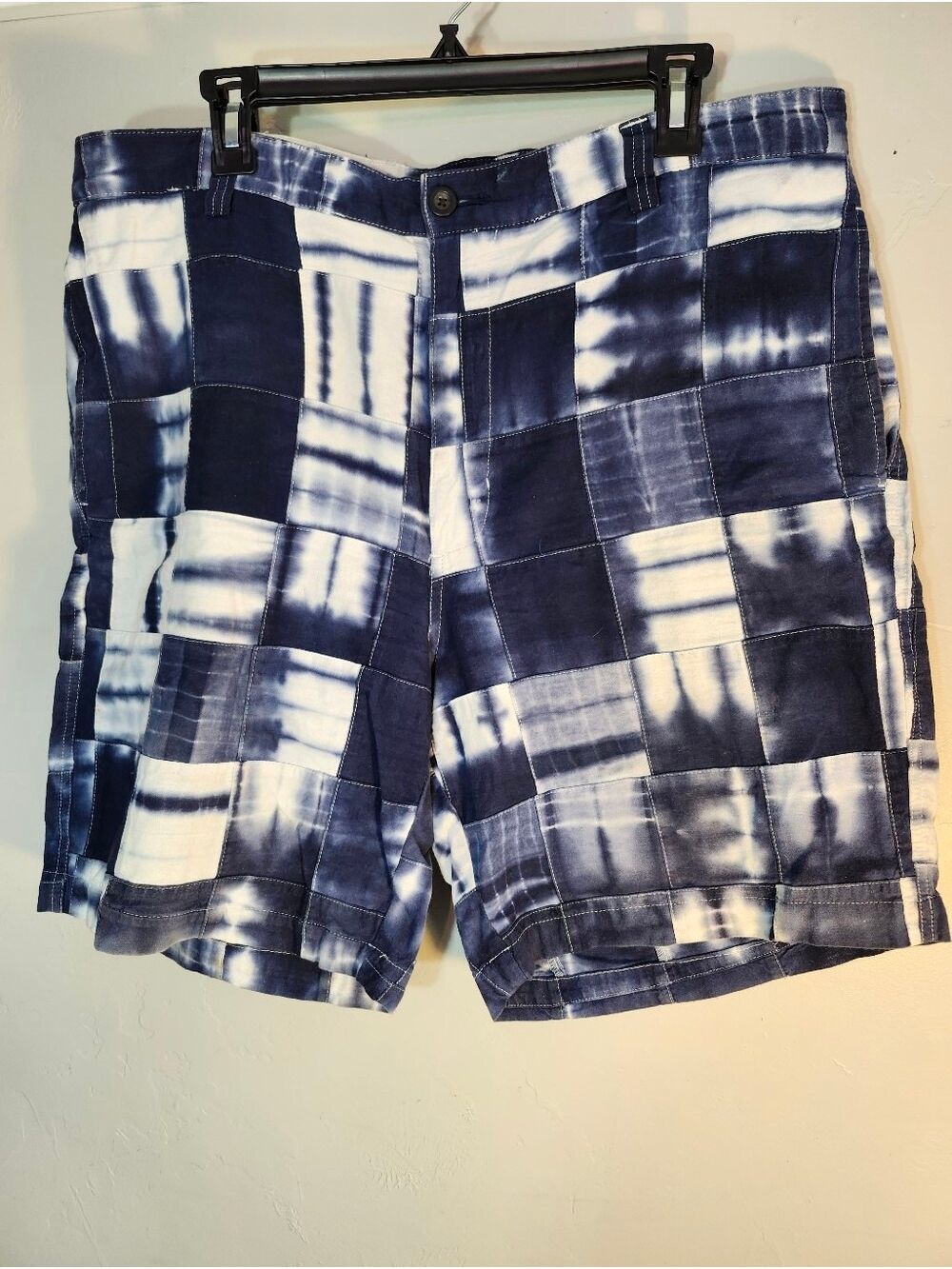 Indigo Tie-Dye Patchwork Shorts Men's